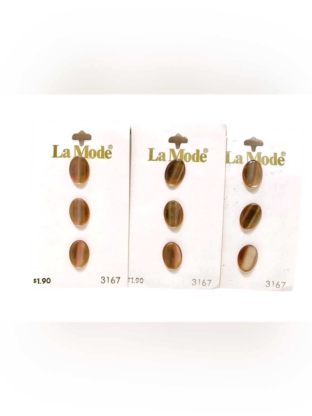 La Mode Vintage 1980s Tan Pearl 3 mm 9/16” Dressy Buttons 3 Sets
